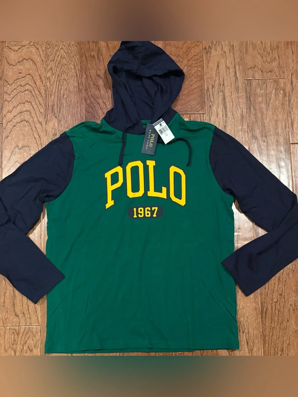 Polo Ralph Lauren Logo Color block Long Sleeve Hoodie Shirt Size Large NWT